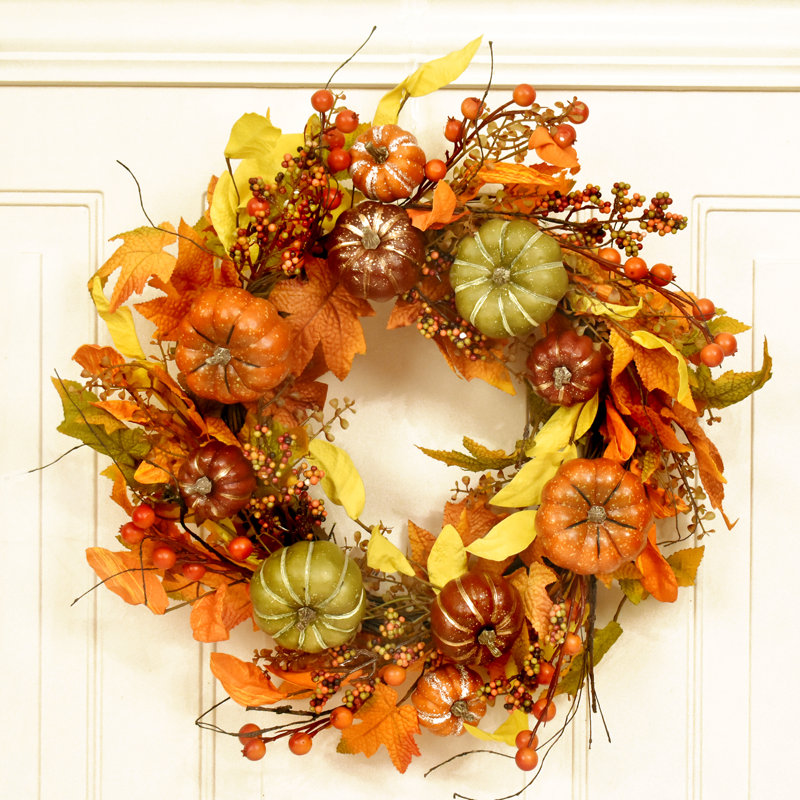 The Holiday Aisle® 24" Fall Leaves Wreath & Reviews Wayfair